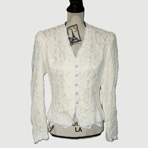 Galleria dress vintage cream lace top blazer with shoulder pads pearl details